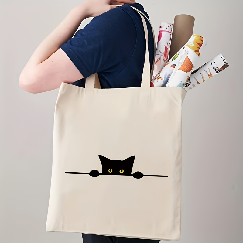 Linear Cat Print Pattern Fashi - Canvas Backpack Casual ulasan dan harga