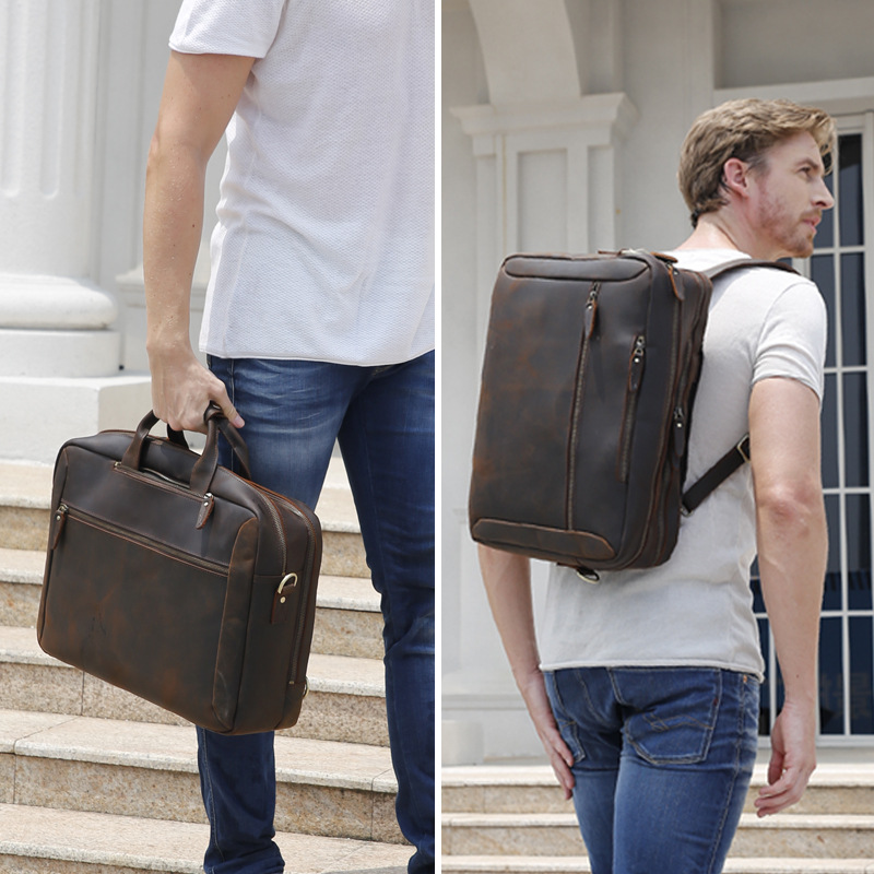 3 Use Men Business Briefcase V - Leather Backpack Vintage ulasan dan harga