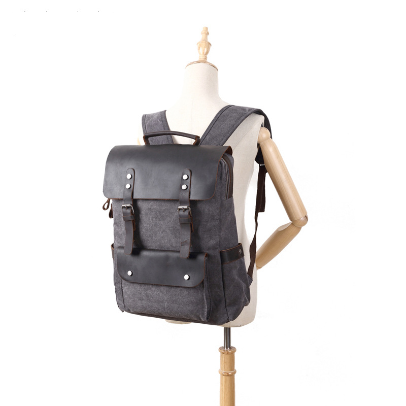 Custom Logo Vintage Canvas Sch - Leather Backpack Vintage ulasan dan harga