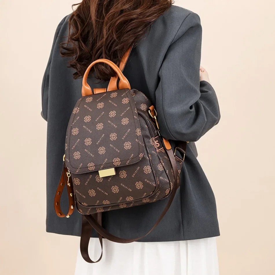 Retro Printed Backpack Women P - Leather Backpack Vintage ulasan dan harga